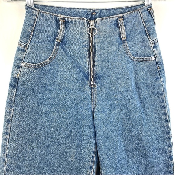 Zara Vintage Style High Waisted Culotte Frayed Hem Blue Denim Jeans Sz 00 - Picture 7 of 10